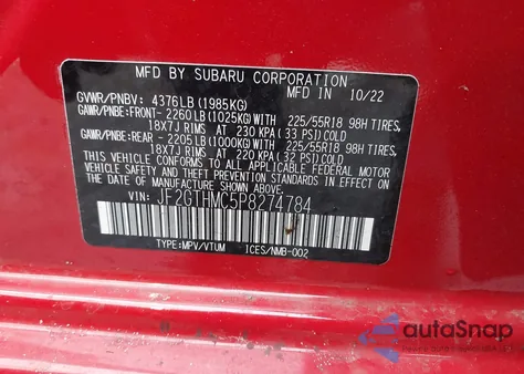 2023 Subaru Crosstrek Limited z USA, uszkodzony, nr VIN JF2GTHMC5P8274784